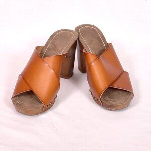 CATO Chunky Heeled Open Toe Studded Cross Strap Clog Sandal Size 7